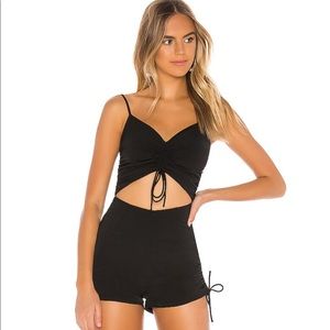 REVOLVE Black Ruched Romper with Cut Out